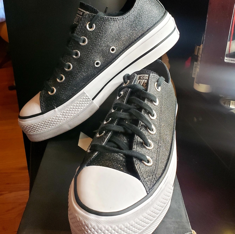 Converse CTAS lift ox platform shoes in Sparkly Black!!!